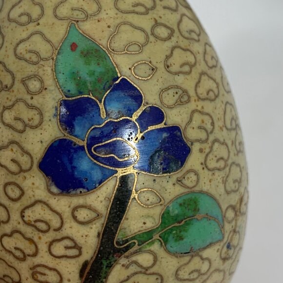 VTG Chinese Cloisonne Floral Enameled Egg Ornament Easter Gold Filigree + Base - Picture 8 of 9